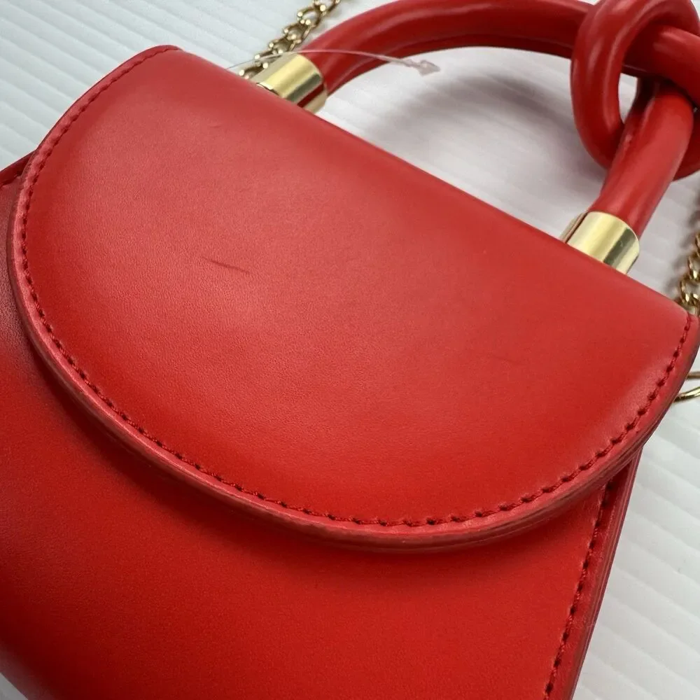 Anthropologie Mini Handbag Red Knot Handle Gold Chain Crossbody Purse NWT